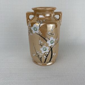 Vintage Lusterware Vase Pot Hand painted Nippon Flower Design Blossom RD‎ Decor